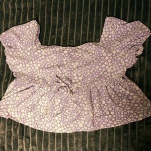2x-3x Lilac Floral Pattern Frilly Crop Top